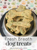 dog bone shaped treats inside a dog bowl