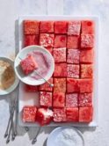 watermelon kiwi cubes on top of tray